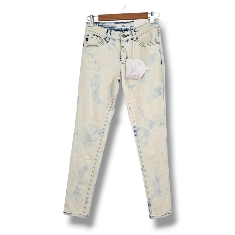 KanCan Womens Mid Rise Super Skinny Acid Wash Denim Jeans Cream Blue Size 7/27